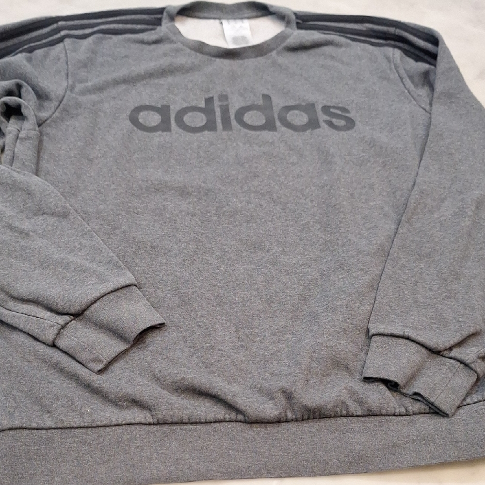 Adidas Men's‎ Dark Gray Striped Pullover Sweatshirt XL Crewneck Comfy